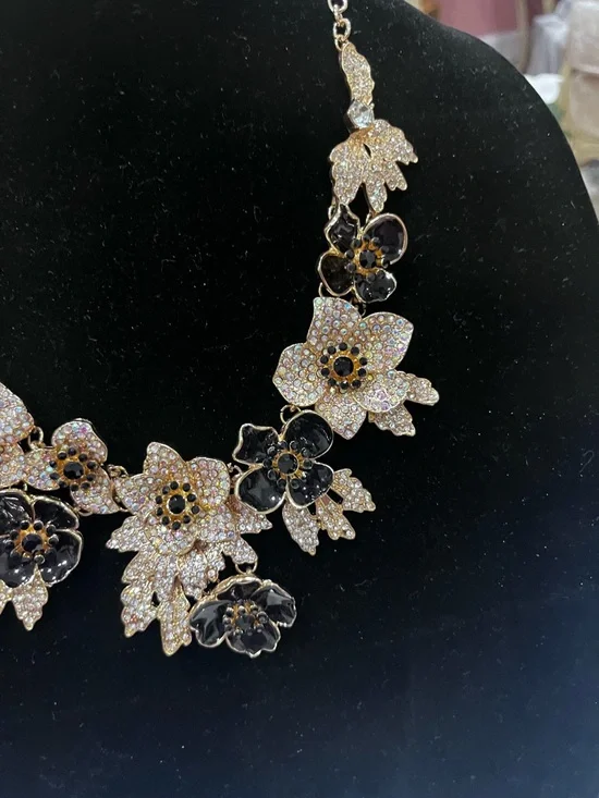 Natasha Couture Gold and Black Floral Crystal Statement Necklace - Picture 6 of 9